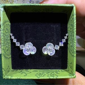 Iridescent Floral Earrings with Silver Accents